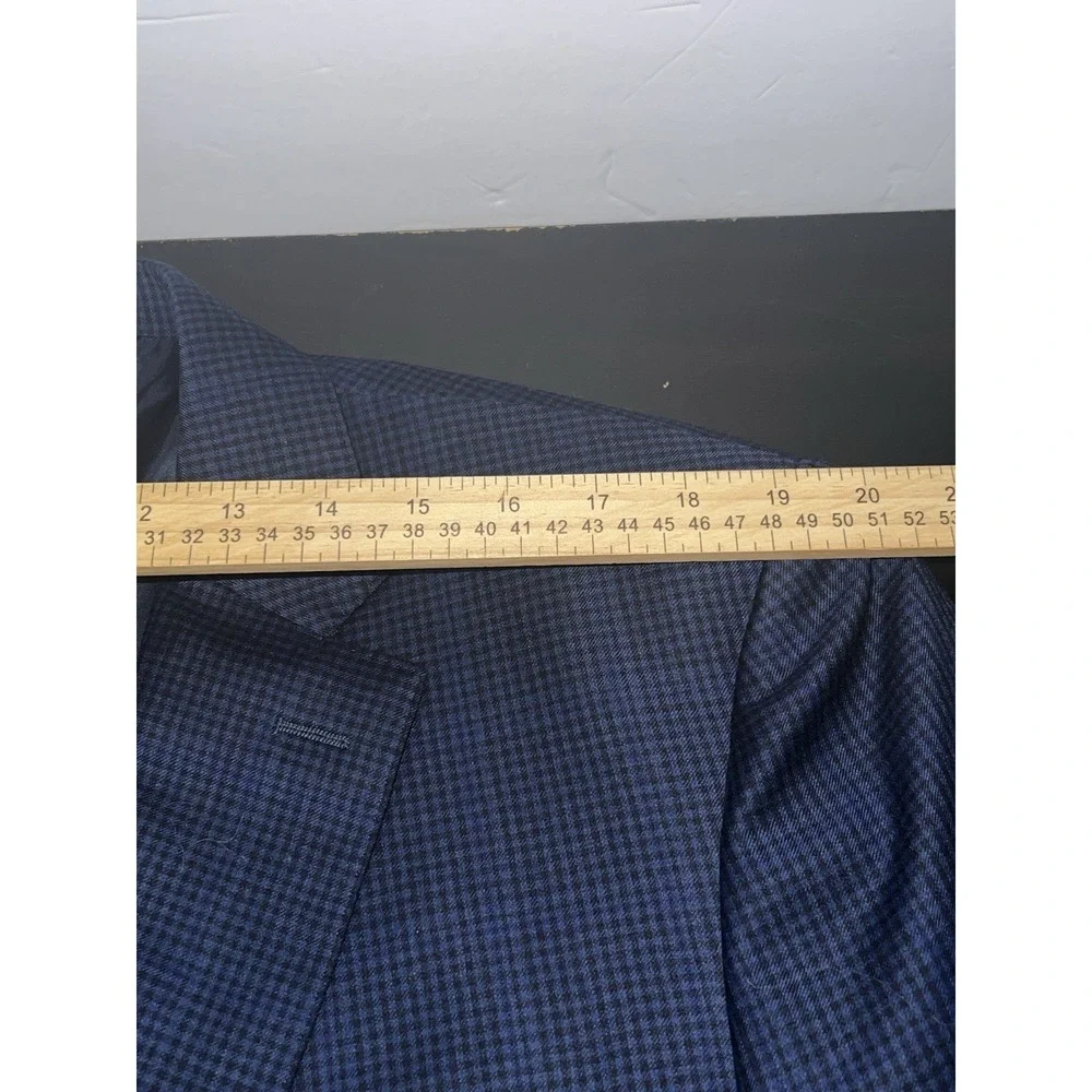 CANALI Suit Jacket Men's 44L Dual Vent 100% Wool Blue Windowpane 54L EU Coat